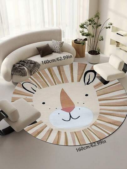 1pc Soft Plush Round Lion Cartoon Rug, Round Gingerbread Man Christmas Mat, Cute Lion Pattern Round Floor Mat, Modern Cartoon Chair Pad, Soft Non-Shedding Washable Decorative Round Rug For Bedroom, Study, Living Room, Bathroom, Large Living Room Rug, Washable Bathroom Mat, Home Decor Mat, Fun Home Accessory, Fashionable Room Decor, Comfortable Floor Covering, Round Carpet