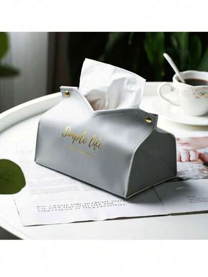 1 pieza Elegante Portapañuelos "Vida Simple" - Elegante en negro, blanco y rosa, diseño rectangular con letras doradas, perfecto para la decoración de la sala de estar, artículos esenciales para el baño | Estética moderna | Acabado elegante