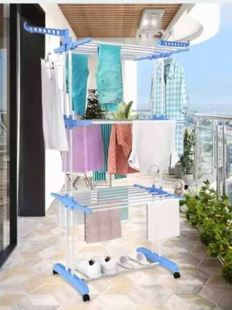 3-Tier Folding Clothes Drying Rack, Space-Saving, Includes Stainless Steel Laundry Basket, For Indoor/Outdoor Use - Durable Portable Dryer With Rotating Wings And Foldable Wash Basin