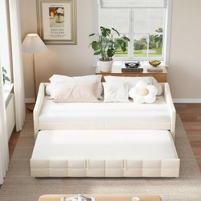 Rosahqnda Lit de repos extensible 90x200cm, canapé-lit rembourré extensible avec lit d'appoint, lit en tissu velours extensible en lit double, canapé-lit pour adultes 2 personnes, sans matelas