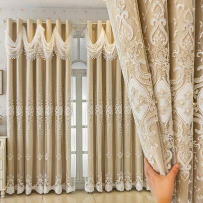 1pc European Style Dreamy Living Room/Balcony Sheer Curtain, Blackout Curtain With Ruffle Decor, Bedroom Curtain Fabric, High-End New Design, 100% Blackout