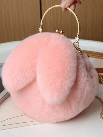 1pc Plush Bunny Bag Female Crossbody Rabbit Ears Korean Cute Hand-Held Plush Bag Autumn And Winter New Clip Bag