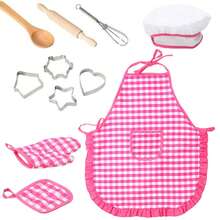 Kids Plaid Pattern Apron Set Toy, For Boys And Girls Kitchen Play, Baking And Cooking Role Play, Family Interaction, Christmas And Thanksgiving Gift