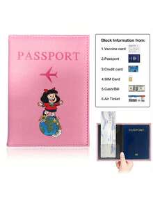 1pc Cartoon Mafalda Pattern Passport Holder - PU Material Passport Cover - Foldable & Lightweight | Suitable For Holiday And Business Travel, Effectively Protects Passport - Pink - View 4