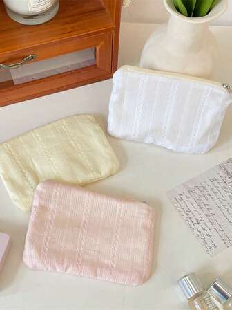 1PC Sweet And Cute Solid Color Striped Makeup Bag Large Capacity Skincare Storage Bag Travel Wallet Miscellaneous Storage Suitable For Women's Daily And Travel Use Money Wallet Mini Wallet Purse Wallet Small Wallet Cute Wallet Coin Wallet