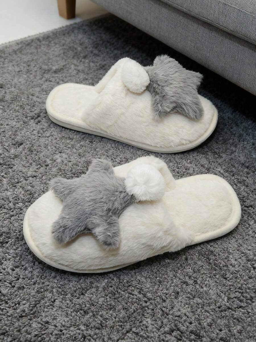 Autumn And Winter Women's Thick-Soled Fluffy Slippers, Starfish Style, Fluffy Thick-Soled Lightweight And Comfortable Indoor Home Slippers, Shoes To Keep Warm