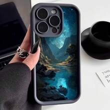 Cubierta de telefono con borde protector color gris oscuro diseño paisaje montano con rio estrellas y cielo nocturno para uso diario y viajes - Burdeos - Ver 3