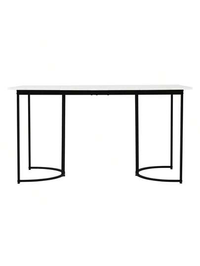 Dining Tafel 140 80 Cm (1 Piece), Moderne Kitchen Table, Metal Frame Rectangular Bloemen Pattern, Adjustable Legs Room Living Room, White/Black view 7