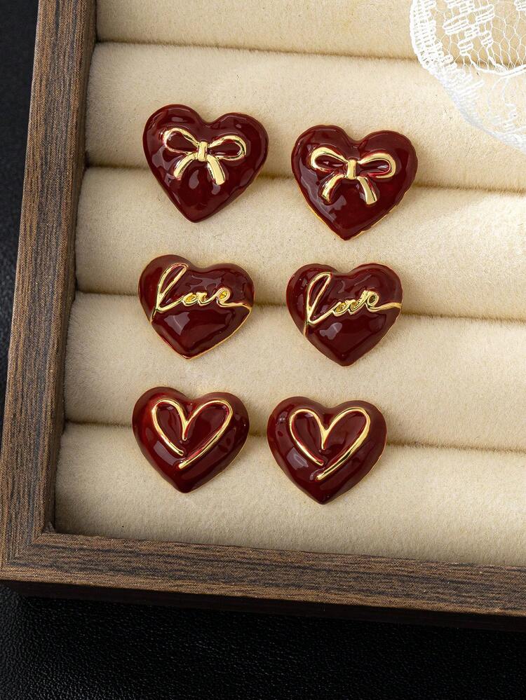 1 par / 3 pares de elegantes, encantadores y lindos pendientes de aro de aleación, pendientes de botón con forma de corazón a la moda y dulces, versátiles para el transporte y uso diario, nuevos artículos llegados para San Valentín, mamá, madre, Día de la Madre, regalo - Multicolor - Añade 14