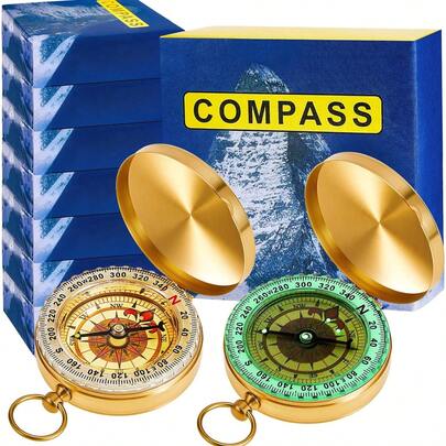 1pc Camping Survival Compass, Waterproof Glow In The Dark Metal Pocket Compass, Brass Alloy Portable Compass, Suitable For Hiking And Outdoor Activities, Camping Party Gifts, No Battery Required