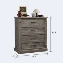 Huisuilinss 4 Drawer Dresser For Bedroom,Tall Bedroom Dresser With Large Drawer & Metal Handles,Wooden Storage Organizer Cabinet Chest Of Drawer For Closet,Living Room,Hallway - Grey - View 2