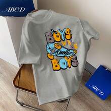Cartoon Skateboard & Letter Print Round Neck T-Shirt For Young Boys