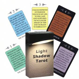 Baraja de Tarot Luz y Sombra: ¡54 mensajes de Luz y 24 de Sombra! Sumérgete en la adivinación mística. Cartas únicas que combinan simbolismo de Luz y Sombra.
