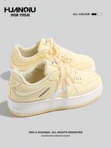 HUANQIU 女士厚底休闲运动鞋，百搭学生鞋，厚底鞋 - 黃色 - 查看 5