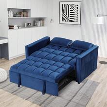 3 In 1 Convertible Sleeper Sofa Bed, Modern Velvet Loveseat Couch Pullout Bed For Living Room, Small Love Seat Lounge Sofa With Reclining Backrest, Pillows And Side Storage Pocket - Màu xanh lam - Xem 3