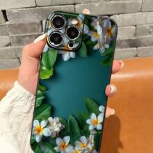 Funda de Teléfono con Patrón Floral, Decorada con Plumeria Vibrante y Diseño de Hojas Verdes Exuberantes, Compatible con los Modelos  16, 15, 14, 13, 12, 11 Pro, Material TPU, Protección Antigolpes.Es un excelente regalo para familiares, amigos, niños, cumpleaños, Año Nuevo, días festivos, para novio, novia y el Día de San Valentín. - Colores mixtos - Ver 6