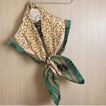 Women's Elegant Style Gold Button Printed Square Breathable Scarf - Green - View 3