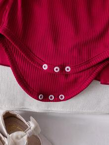 2pcs/Set Newborn Baby Girls Stylish Princess Mesh Long Sleeve Bodysuit And Headband, Spring/Autumn