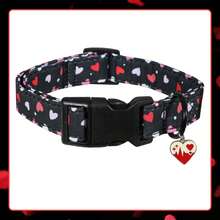 1 pezzo Collare per cani a tema San Valentino a forma di cuore multicolore con elegante ciondolo a forma di cuore - Materiale in poliestere durevole, adatto per uso interno ed esterno, con fibbia in plastica nera