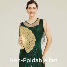 NEW-Lace Hand Fan Non-Foldable Vintage Bridal Handheld Fans With Rhinestone And Embroidered For Wedding Decoration Dancing Party (Gold) - Vàng điện tử - Xem 3