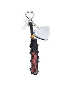 Metal Lipstick Holder Bag Charm With Replaceable& Wax Thread Net Pocket, Heart & Bow Decor Lipstick Case Keychain With Mini Mirror, Fashionable Hanging Decoration For Lip Balm & Cosmetics, Stylish Bag Pendant For Handbags & Purses, Portable Makeup Accessory For Women, Girls, Beauty Lovers & Gift-Giving,Gifts For Women,Christmas Gifts,Gift Ideas For Women