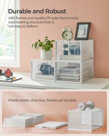 Shoe Boxes, Pack Of 12 Stackable Shoe Storage Organisers, Foldable And Versatile For Sneakers, Fit Up To UK Size 11, Transparent And White LSP005W01 - White - View 3
