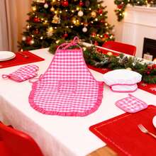 Kids Plaid Pattern Apron Set Toy, For Boys And Girls Kitchen Play, Baking And Cooking Role Play, Family Interaction, Christmas And Thanksgiving Gift