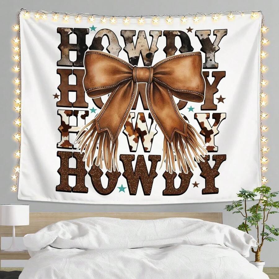 LIANGW Howdy Western Tapestry Wall Hanging, Country Cow Print Tapestries For Teen Girls & Women, Western Decor Wall Art For Bedroom Home Room Dorm, Cowgirl Room Decor X - 彩色 - 查看 1