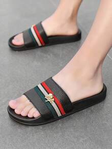 زوج من الشبشب الرجالي، شبشب منزلي بمظهر جلدي مزخرف برسومات جمجمة مخططة، صندل شاطئي عصري، مقاوم للانزلاق والتآكل بنعل إيفا ناعم وراحة، مناسب للارتداء اليومي والاستجمام والعطلات الصيفية