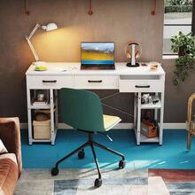 Office Small Computer Desk: Home Table With Fabric Drawers Storage Shelves, Modern Writing Desk, White, 48x16 - Trắng + 48 inch - Xem 3