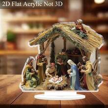 Traditional Christmas Scene Acrylic Sign - Desktop Nativity Decor For Home, Office & Cafe - Weather-Resistant Bohemian Style Holiday Ornament - Unique Gift Idea - Multicolor - View 6