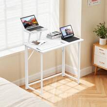 GipGiper Foldable Computer Desk With Monitor Stand 80x45 Cm, Small Home Office Desk With Wood Surface, Compact PC Table For Bedroom & Study, Folding Desk For Work & Study - 白色 - 查看 3