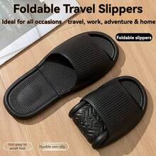 EVA Foldable Travel Slippers, Portable Anti-Slip Collapsible Slippers, Suitable For Travel, Home, Hotel, Outdoor, Bathroom, Dorm, Unisex Couples Design - Black - View 15