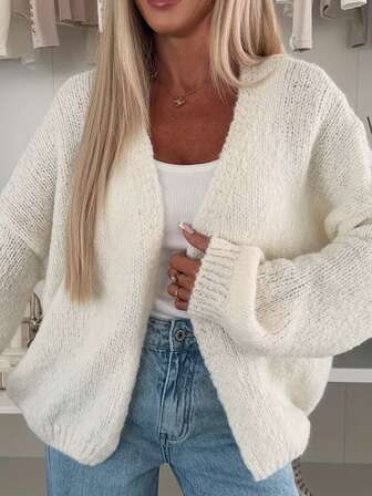 Maternity Women's Casual Sweater Cardigan For 3-10 Months Pregnancy, Solid Color Long Sleeve Open Front Short Knit Sweater, Loose Fit Warm And Soft For Outdoor And Indoor Wear