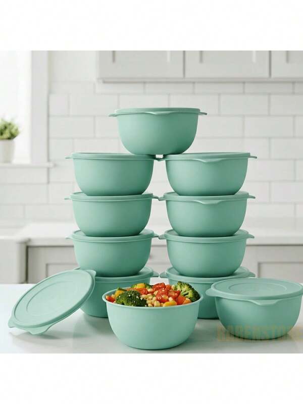 Kit 10 Tigelas Bolws Potes 500ml  com  Tampa Hermética Plástico Redondo