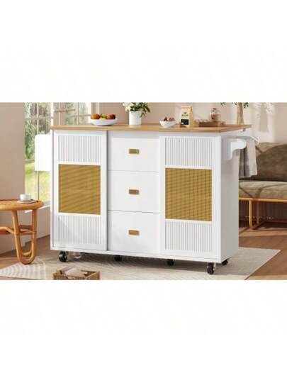 Kitchen Isl Furniture, Freest ing Cabinet, Buffet 120 73 (45) 90 Cm, Extendable Trolley Wheels, Towel Rail, Spice Rack, Adjustable Shelves, Wit