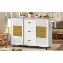 Kitchen Island, Kitchen Furniture, Freestanding Kitchen Cabinet, Buffet Cabinet, 120 X 73 (45) X 90 Cm, Extendable Kitchen Trolley With Wheels, Towel Rail, Spice Rack, Adjustable Shelves, White - White - View 1