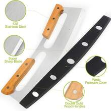 1pc Stainless Steel Pizza Cutter Rocker With Wooden Handle - Sharp, Durable Pizza Slicer With Protective Cover, Ideal Kitchen Tool For Home Chefs And Professionals, Pizza Accessory - Silver - View 9