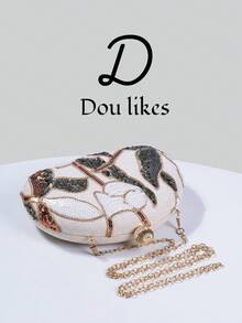 1pc New Floral Pattern Women's Handbag, 2025 Vintage Champagne Sequin Embroidered Flower Chain Evening Bag, Suitable For Party Girls, Brides, Newlyweds And Office Ladies, Party, Wedding, Mini Box Bag (Pattern Random), Suitable For Work, Business Travel, Outings, Commuting