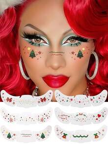 6 Sheets Christmas Freckles Face Tattoo With Hot Stamping Trees Gingerbread Man Bell Temporary Tattoos Stickers For Christmas Festival Cosplay Party Music Prom Accessories - Multicolor - View 11