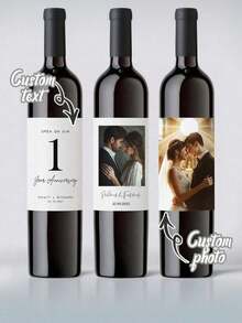 Customized Vinyl Wine Bottle Labels, Champagne Labels With Photo Stickers, Personalized Engagement Wine Labels, Self-Adhesive Wine Bottle Labels, Housewarming Gifts, Wine Bottle Labels, Housewarming Party Creativity, Gifts And Favors, Customizable Wedding Engagement Wine Bottle Labels (With Personalized Names And Dates) - Multicolor - View 1