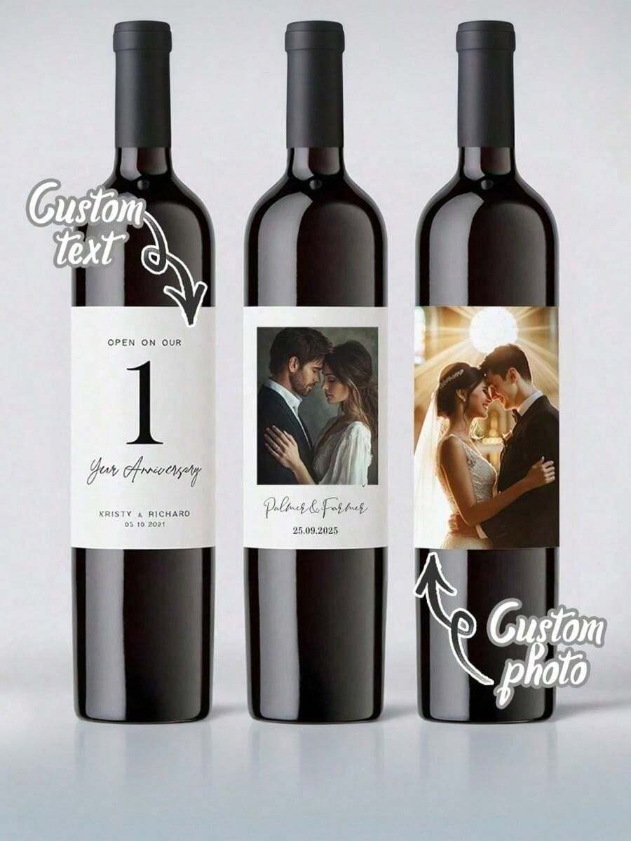Customized Vinyl Wine Bottle Labels, Champagne Labels With Photo Stickers, Personalized Engagement Wine Labels, Self-Adhesive Wine Bottle Labels, Housewarming Gifts, Wine Bottle Labels, Housewarming Party Creativity, Gifts And Favors, Customizable Wedding Engagement Wine Bottle Labels (With Personalized Names And Dates) - Multicolor - View 1