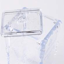 1 set Caja de almacenamiento de algodón con mariposa de acrílico transparente, Soporte contenedor de baño, Dispensador redondo de almohadillas/hilo dental, Para clasificar y almacenar, Para vacaciones en la playa, Colección de baño, Colección de dormitorio, Gran capacidad