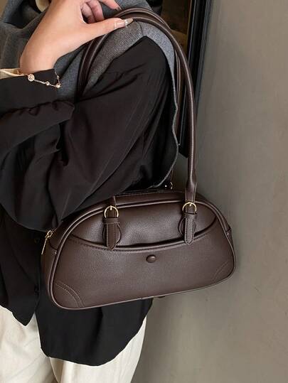 Borsa a tracolla da donna, borsa a conchiglia, borsa in PU multitasche, borsa grande capacità per pendolari e shopping, colore cachi, adatta per autunno/inverno