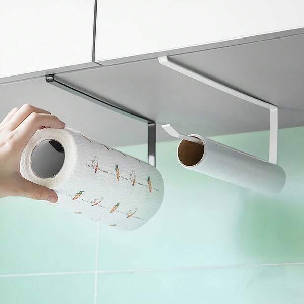 Wandmontierter/Unterschrank-Taschentuchhalter, Küchen- & Badezimmer-Unterschrank-Taschentuch-/Toilettenpapierhalter, Tür-Rückseiten-Taschentuchhalter, dekorativer Aufbewahrungsständer, Weihnachtsdekoration, pulverbeschichtetes Schmiedeeisen, bohrerfreie Installation, geeignet für Taschentuchrollen, Frischhaltefolie, Handtücher, Becher, Küchenutensilien usw.