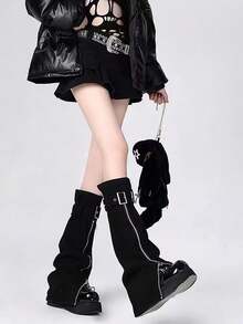 新款性感拉链腿套，可调节搭扣，显瘦拉长腿型，黑色朋克风功能性腿套，可爱造型 - 黑色 - 查看 7