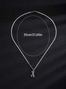 1 Pc Crown Initial Pendant Necklace Teenagers Stainless Steel 26 Alphabet Necklace Birthday Gift - Silver - View 2