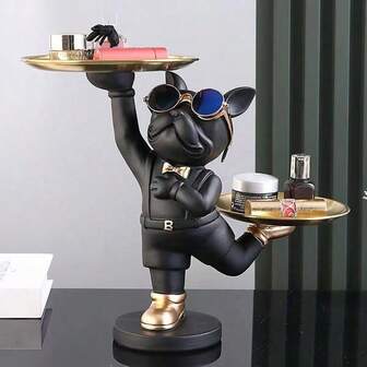 1pc French Bulldog Tray Decor, Key & Trinket Tray, Resin Statue Artwork, Suitable For Bookshelf, Home, Living Room, Office Cabinet Decoration, Desk Top, Entryway Decor, Valentine's Day, New Year, Easter Party Decoration