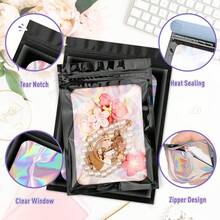 500 Piezas de bolsas de joyería anticorrosión, bolsas de cremallera transparentes para joyería, organizador de joyería pequeño, bolsas de almacenamiento para anillos y aretes, bolsas de embalaje de joyería resellables, con láser, de Mylar con cierre plano y frontal transparente, para guardar alimentos, dulces, labiales, cuentas, embalaje y exhibición de joyería, manualidades, decoración de uñas y pestañas postizas, ideal para fiestas y Navidad ,Víspera de Todos los Santos,decoración del hogar, regalo de Navidad, regalo de Año Nuevo, regalo para hombres, regalo para mujeres - Negro - Ver 5