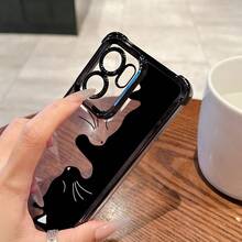 Funda de Teléfono de Diseño Creativo de Lujo Minimalista con Silueta de Gato en Blanco y Negro, Compatible con OPPO Realme 14, 13, 11 Pro Plus, C75, C55, C53, C35, C33 4G/5G, Marco Electrochapado, Cubierta Trasera Transparente Antigolpes - Mezcla de colores - Ver 5